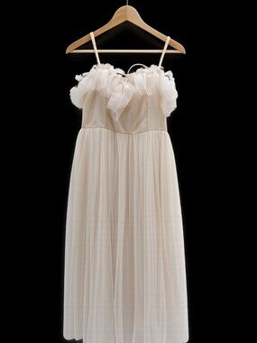 Soft Tulle Babydoll Dress Cream Adjustable Strap Romantic Cottagecore